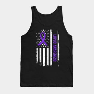 Lupus Awareness American Flag  Purple Ribbon Tank Top